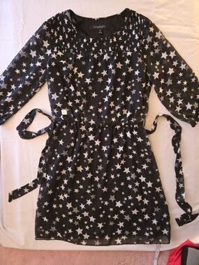 Marc New York Black Star-Print Smocked Top Dress